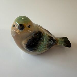 Ceramic Bird Figurine in Green and Brown
